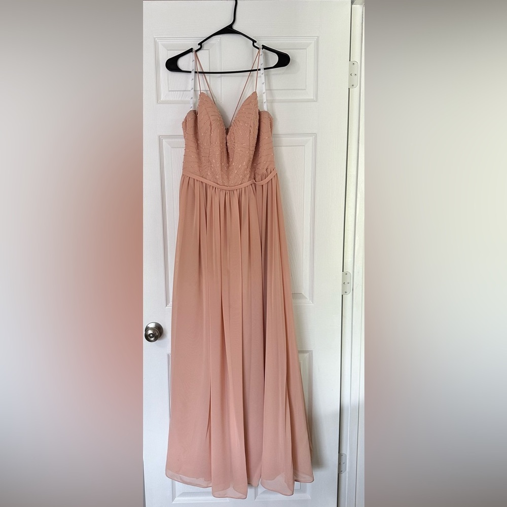 Adrianna Papell Platinum 40210 Blush Chiffon Beaded Bridesmaid Dress - size 14